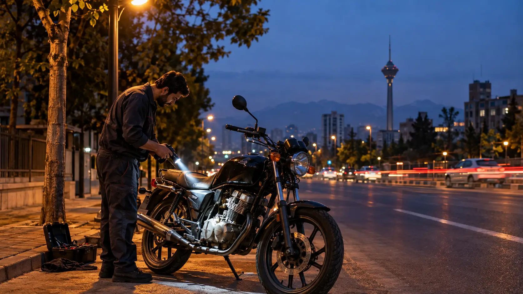 اعزام شبانه مکانیک سیار موتور در خیابانهای تهران